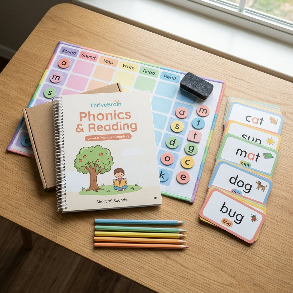 ThriveBrain Early Reading & Phonics Mastery System Studio Flatlay